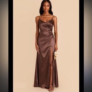 BIRDY GREY Size L Catherine Dress SHINY SATIN CHOCOLATE BROWN BRIDESMAID